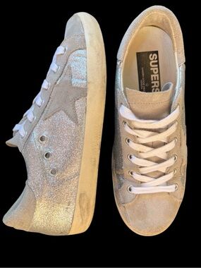 Golden Goose GGDB Women's Leather Sneakers Ballstar Silver Size 37 EU Size 7